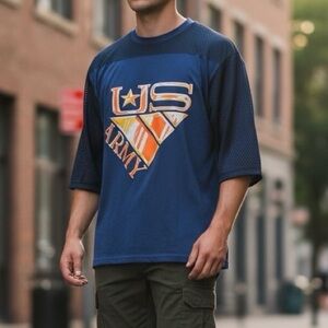 Vintage 90’s  U.S. Army Navy Blue Football Jersey Army Strong Military Shirt M